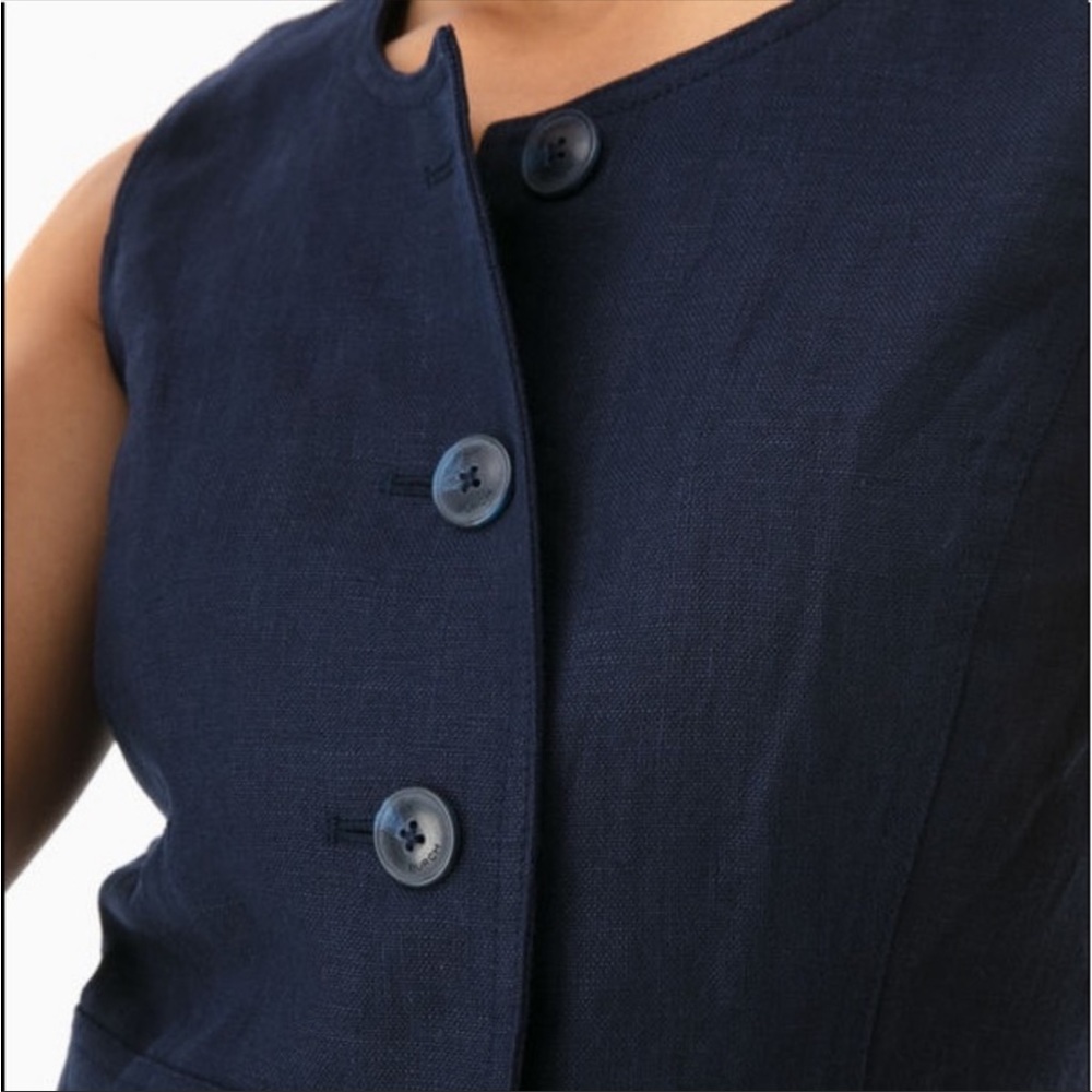 NWT Tory Burch Linen Navy Sleeveless Button Front Shift Dress Size 8 - Picture 13 of 13